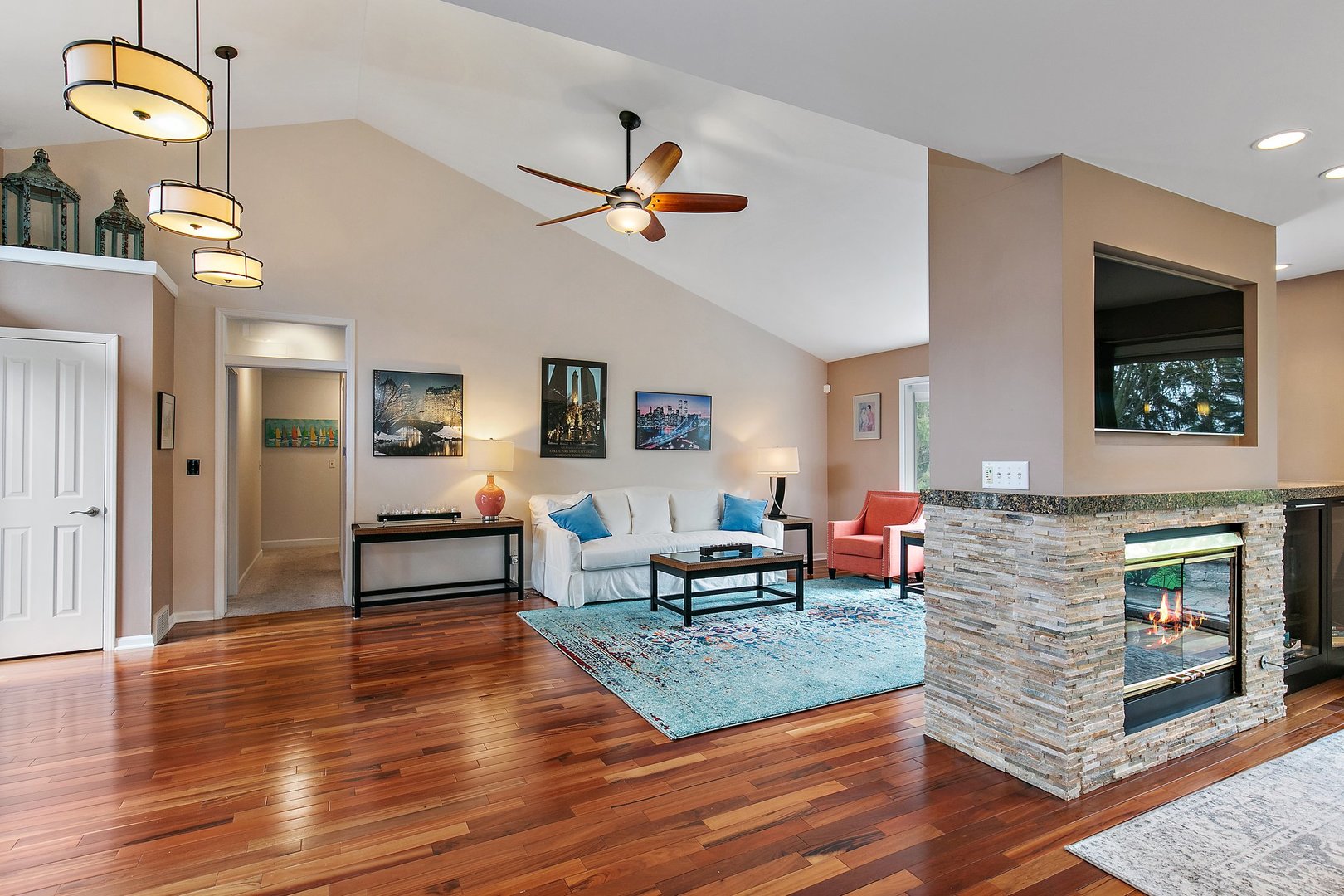 39W343 Hogan Hill Elgin, IL 60124 - Photo 8 of 48 a living room with fireplace furniture and a wooden floor