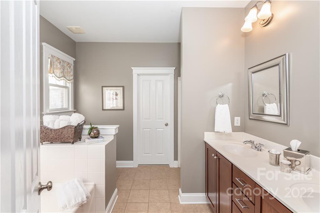 908 Gardenia Street Fort Mill, SC 29708 - Photo 17 of 39 a en suite bathroom with a granite countertop sink and a mirror