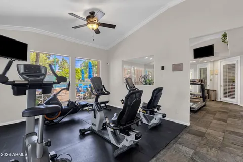 a view of a room with gym equipment