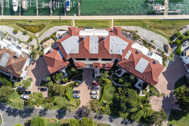 an aerial view of a house with a outdoor space