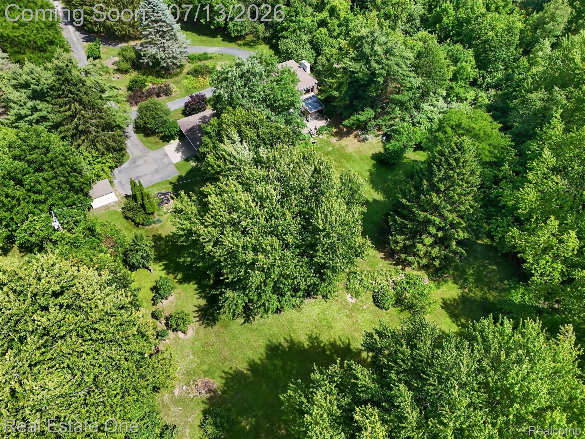 6039 Fish Lake Road Holly, MI 48442 - Photo 59 of 70 Expansive wooded grounds featuring a detached structure, a paved driveway, and mature landscaping