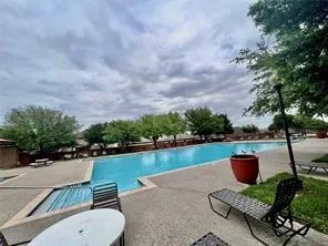 a view of a lake with a patio