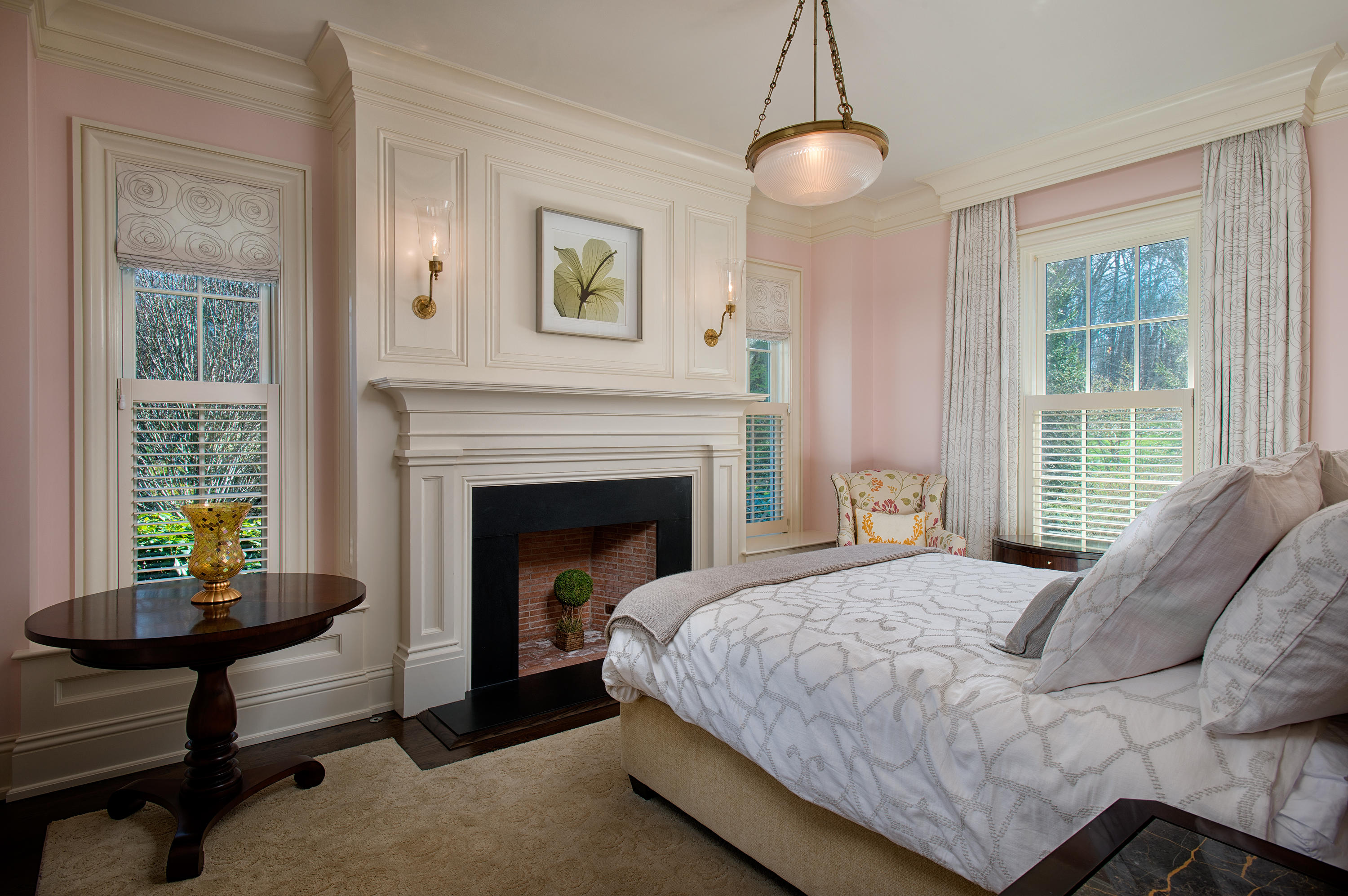 1480 Ponus Ridge Road New Canaan, CT 06840 - Photo 14 of 22 a bedroom with a bed and a fireplace