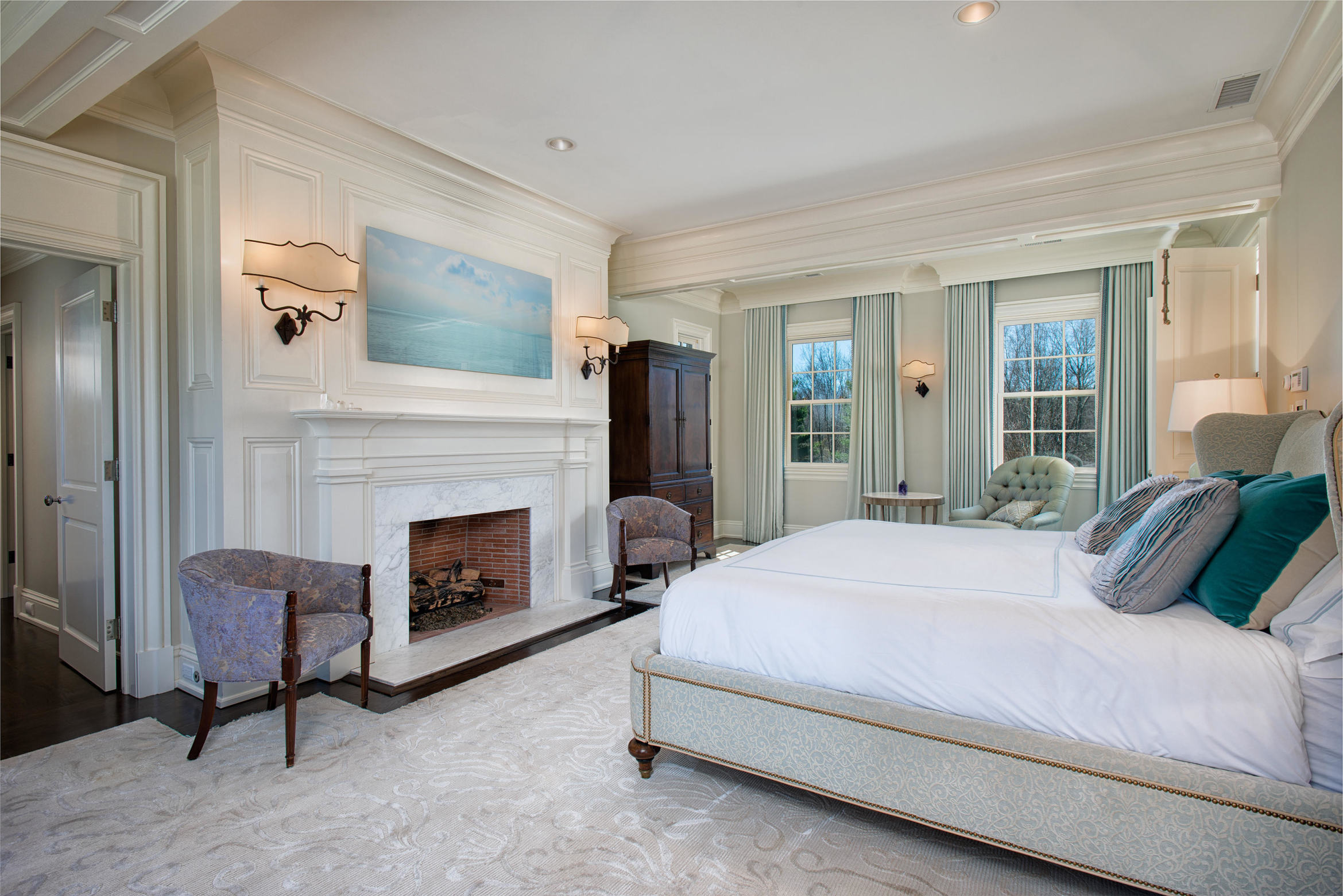 1480 Ponus Ridge Road New Canaan, CT 06840 - Photo 10 of 22 a bedroom with a bed and a fireplace
