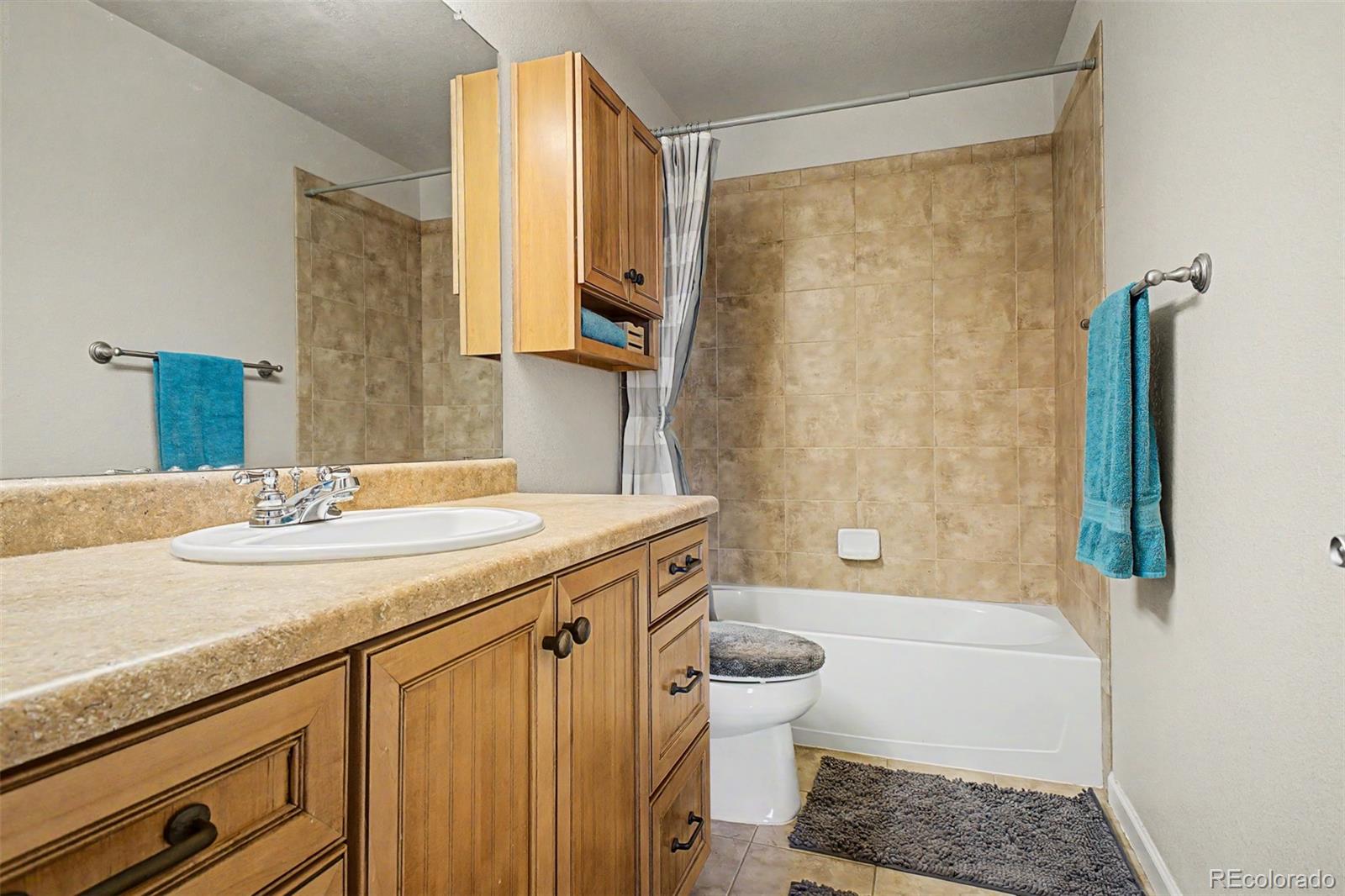 3343 Fantasy Place Castle Rock, CO 80109 - Photo 20 of 50 a bathroom with a granite countertop sink toilet and shower
