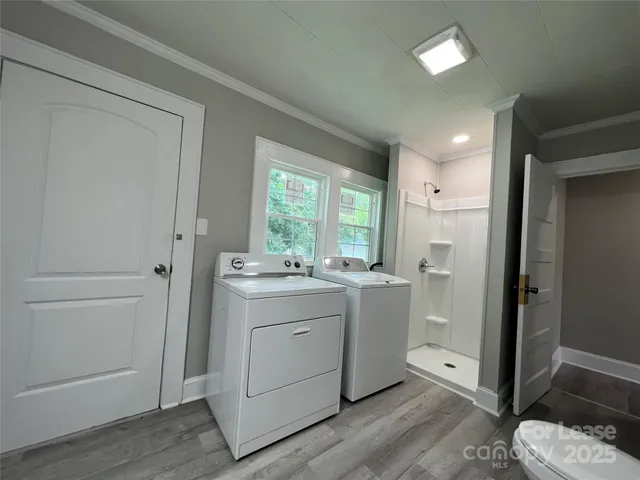 a room with a washer and dryer