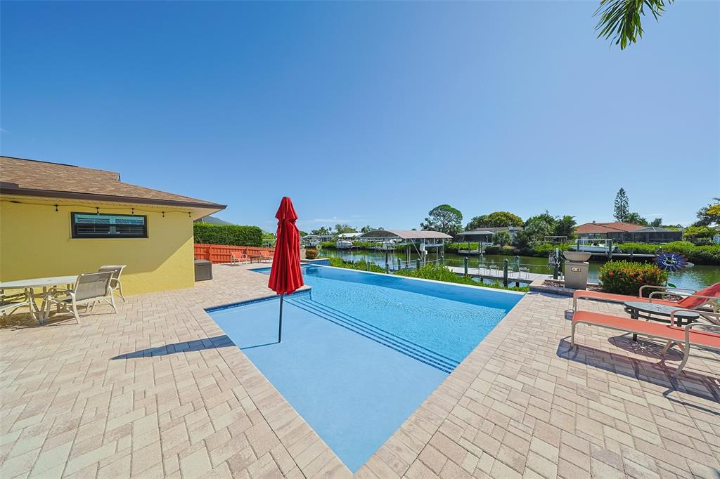 a park view with a table and chairs