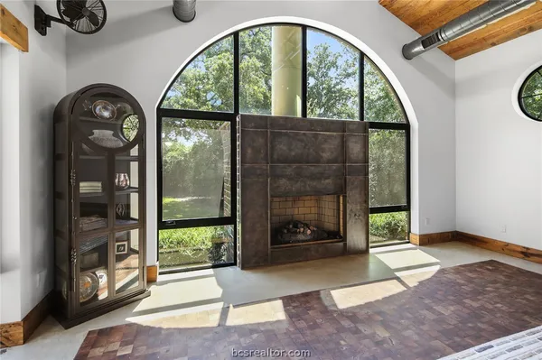 a view of an entryway with a fireplace