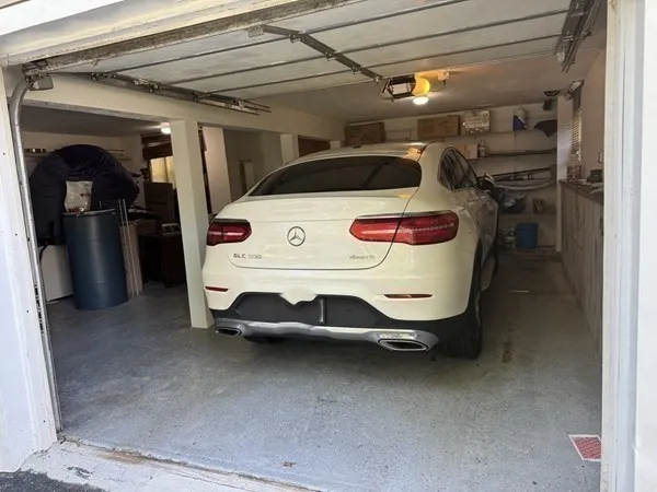 a car parked in a garage