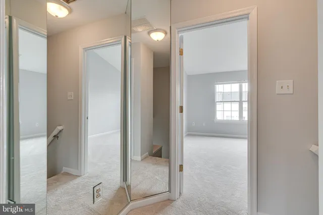 a view of an empty room and closet area