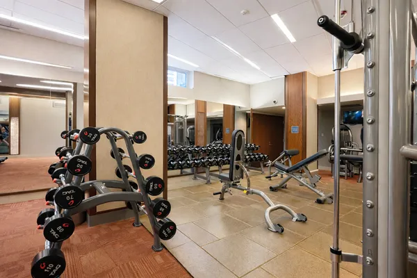 a view of a room with gym equipment