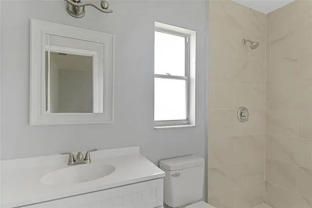 a bathroom with a sink a toilet and a mirror