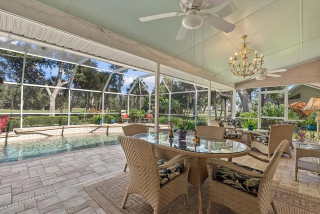a view of a yard with plants and trees