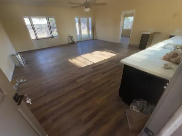 a view of a backyard with a garden