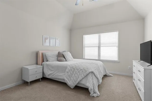 a bedroom with a bed and a desk