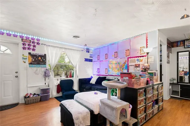 a view of a chairs in a room