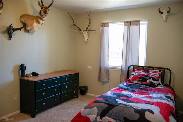 a bedroom with a bed and a dresser
