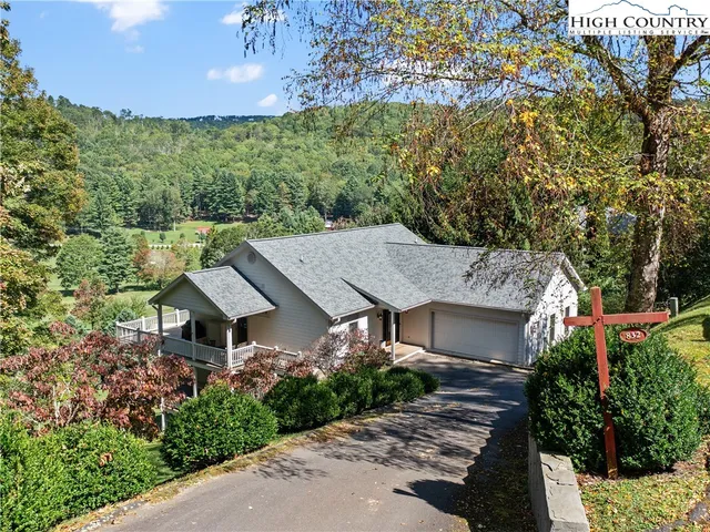 a aerial view of a house with a yard and potted plants