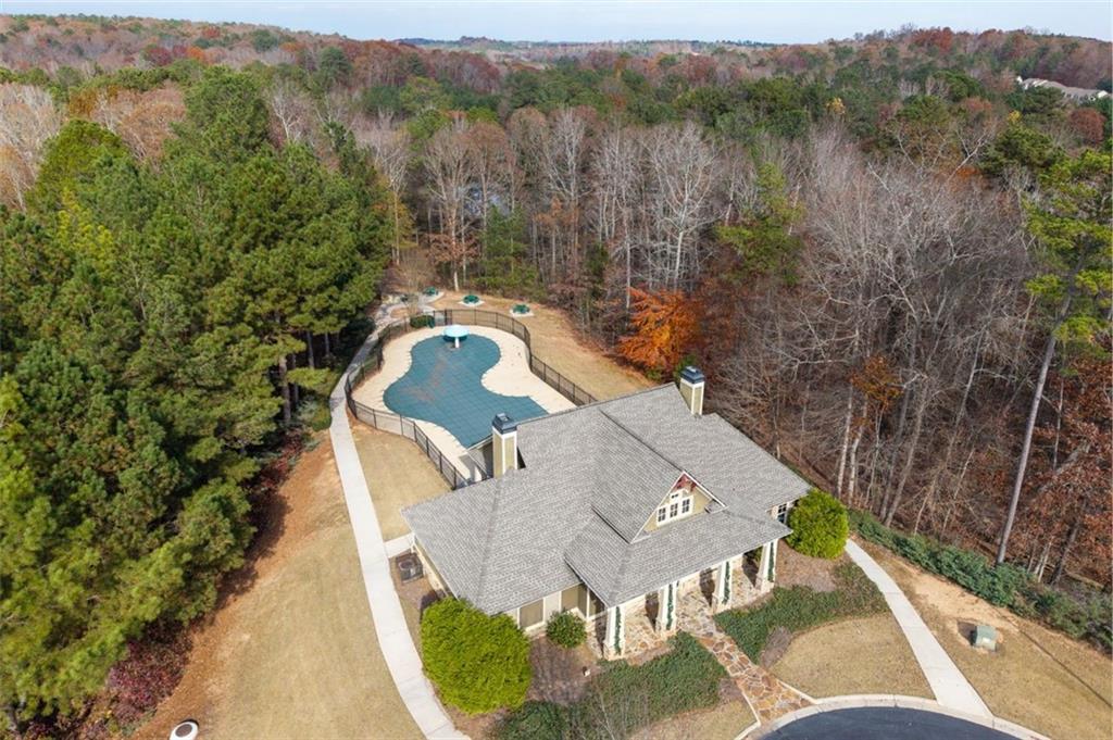 515 Lakeside View Fairburn, GA 30213 - Photo 42 of 43 an aerial view of a house with pool and trees