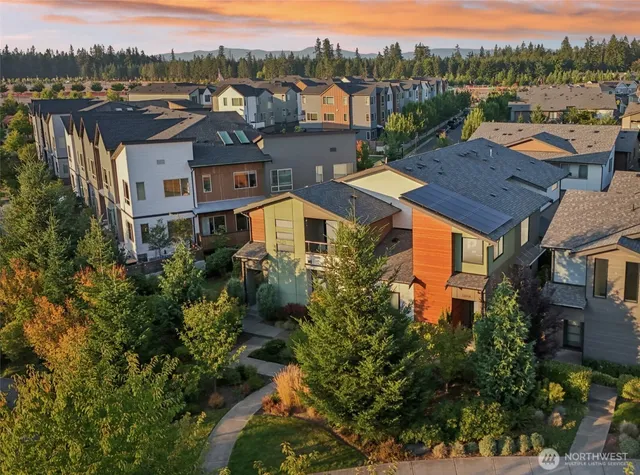 an aerial view of a house with a lake view