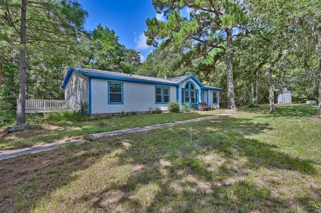 a view of a tree in a yard