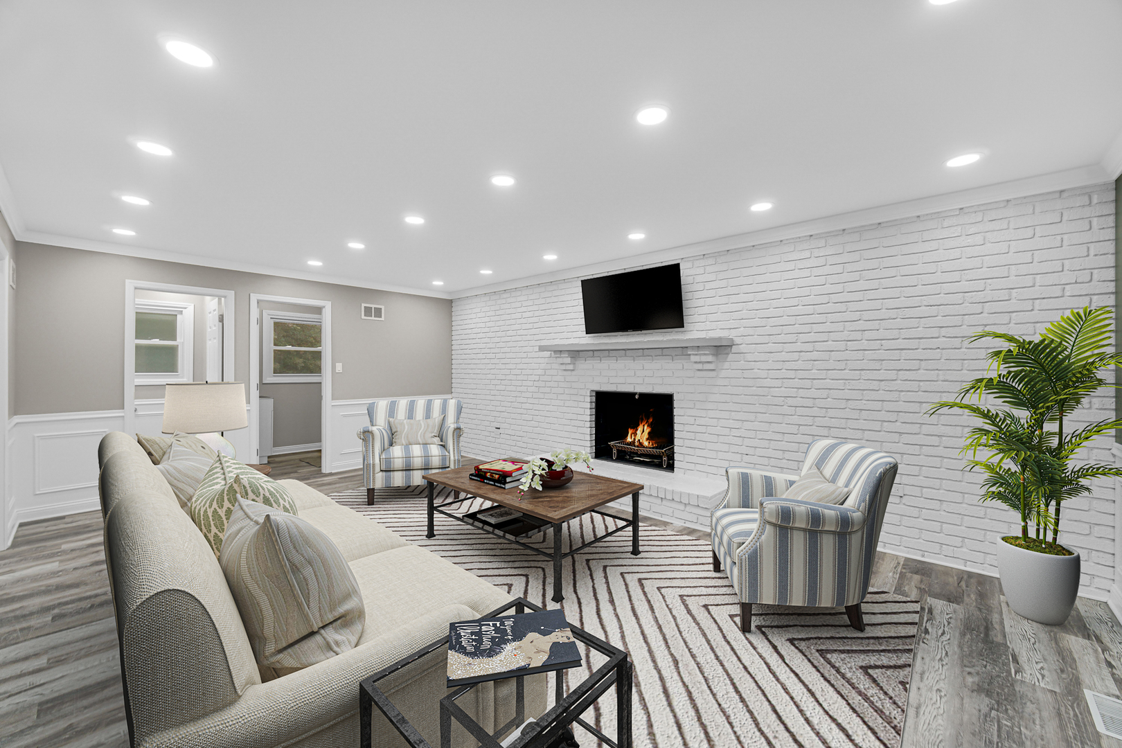 Undisclosed Address Olympia Fields, IL 60461 - Photo 13 of 38 a living room with furniture a fireplace and a potted plant