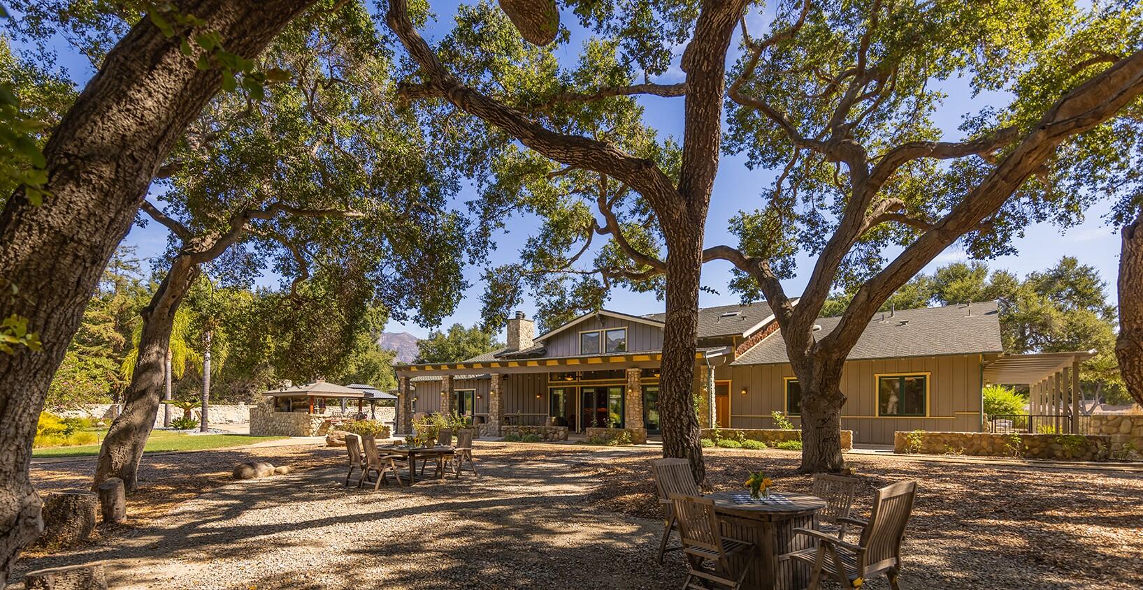 a front view of a house with a tree