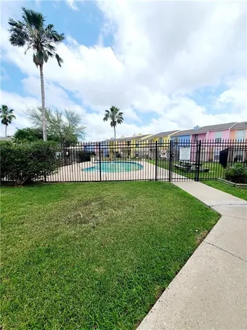 a view of a garden with a slide