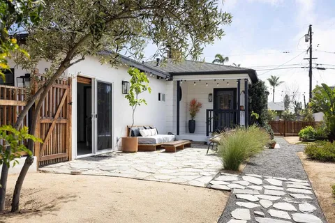 a view of a house with a patio