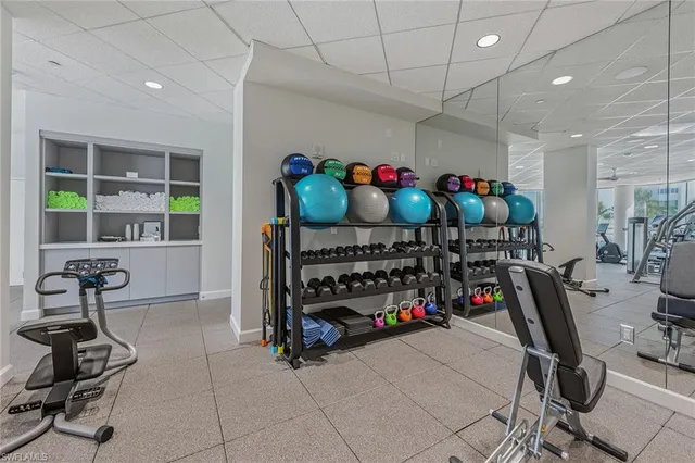 a view of an empty room with shelves