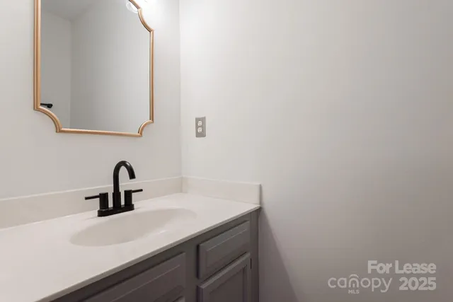 a bathroom with a sink and vanity
