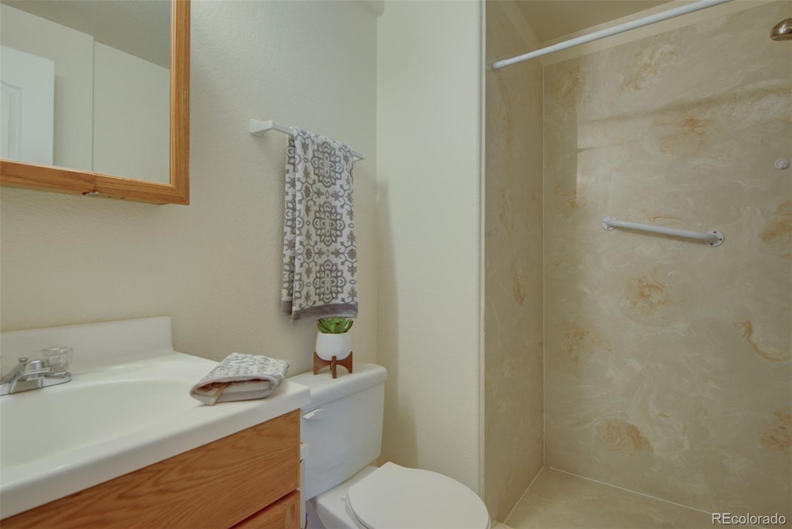 3563 Indigo Ridge Point Colorado Springs, CO 80910 - Photo 20 of 28 a bathroom with a sink a toilet and shower