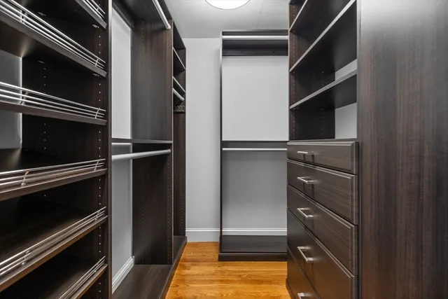 a view of walk in closet with empty racks
