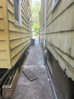 a view of a backyard with trees