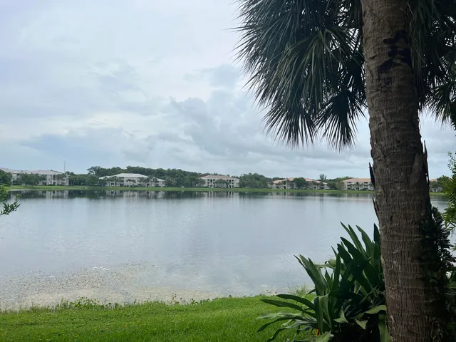 a view of a lake with a beach