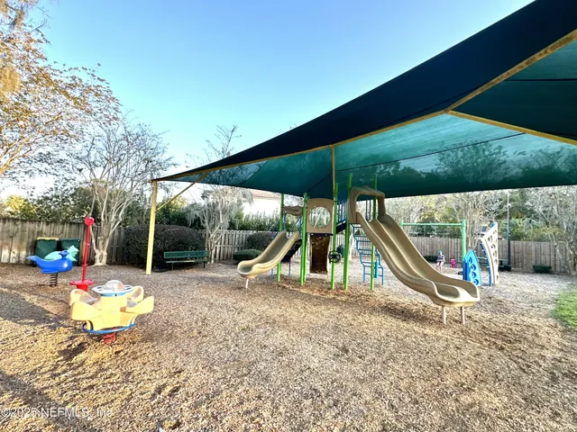 a view of a park with slide