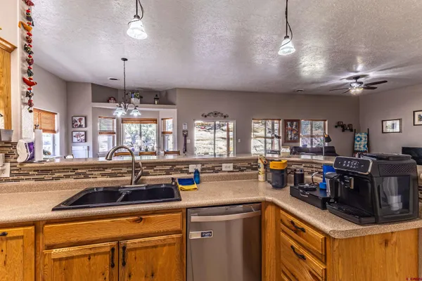 a kitchen with lots of counter top space