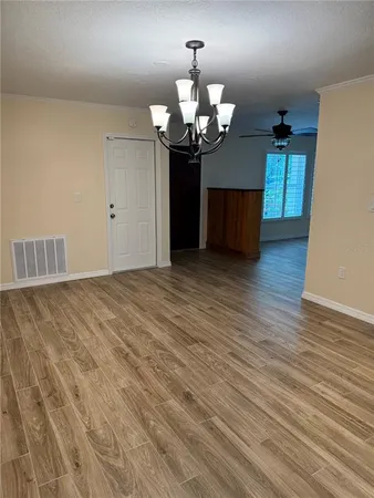a view of a livingroom with a chandelier