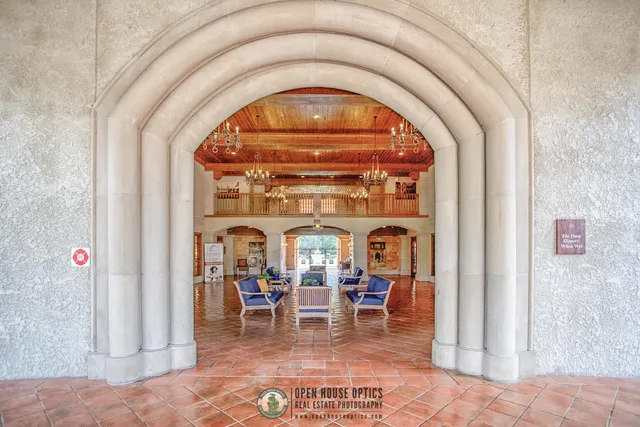 a view of a lake with sitting area