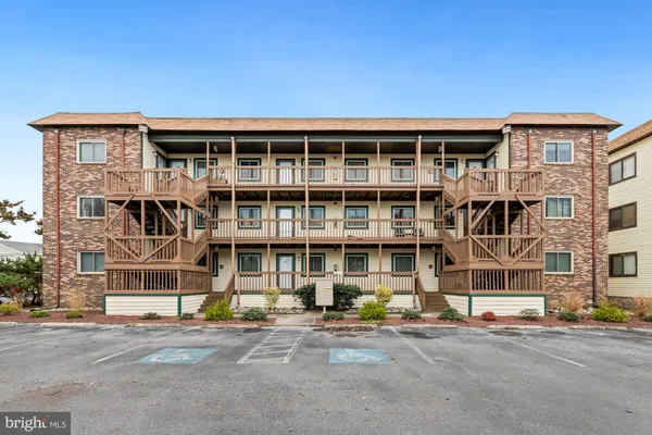 a front view of a building with street