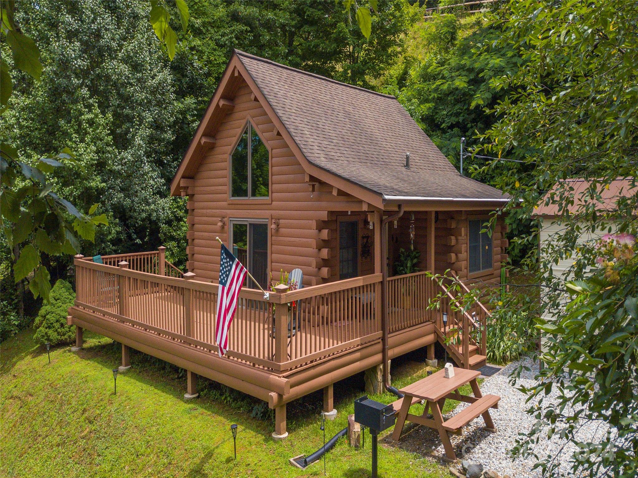 248 Skyview Road Whittier, NC 28789 - Photo 1 of 20 a view of a small deck with barbeque grill and wooden fence