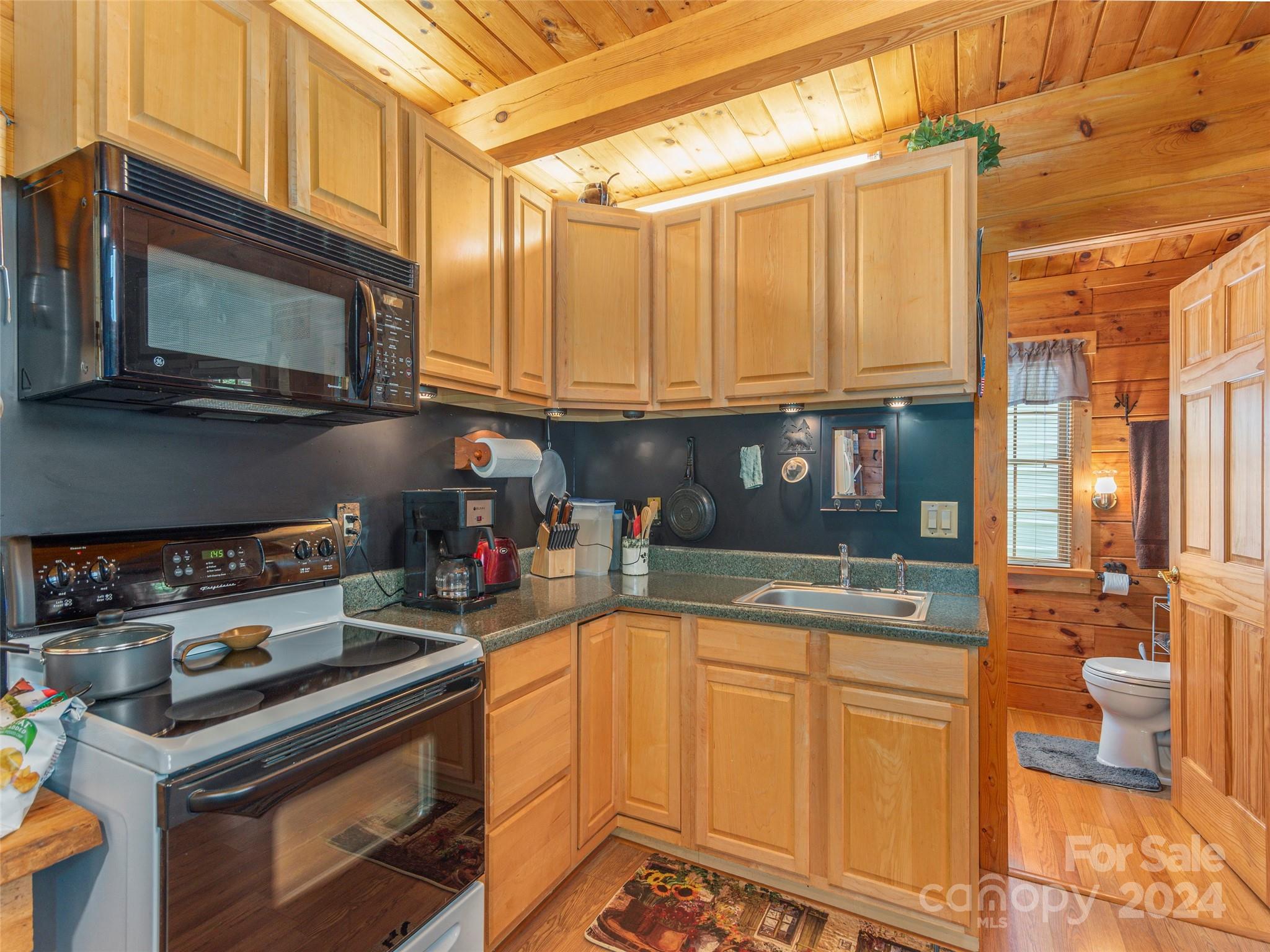 248 Skyview Road Whittier, NC 28789 - Photo 8 of 20 a kitchen with stainless steel appliances granite countertop a stove a sink and a microwave