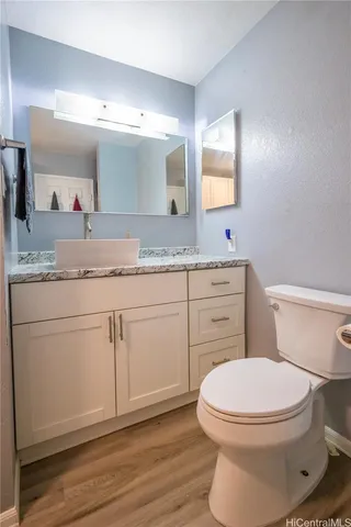 a bathroom with a toilet a sink and mirror