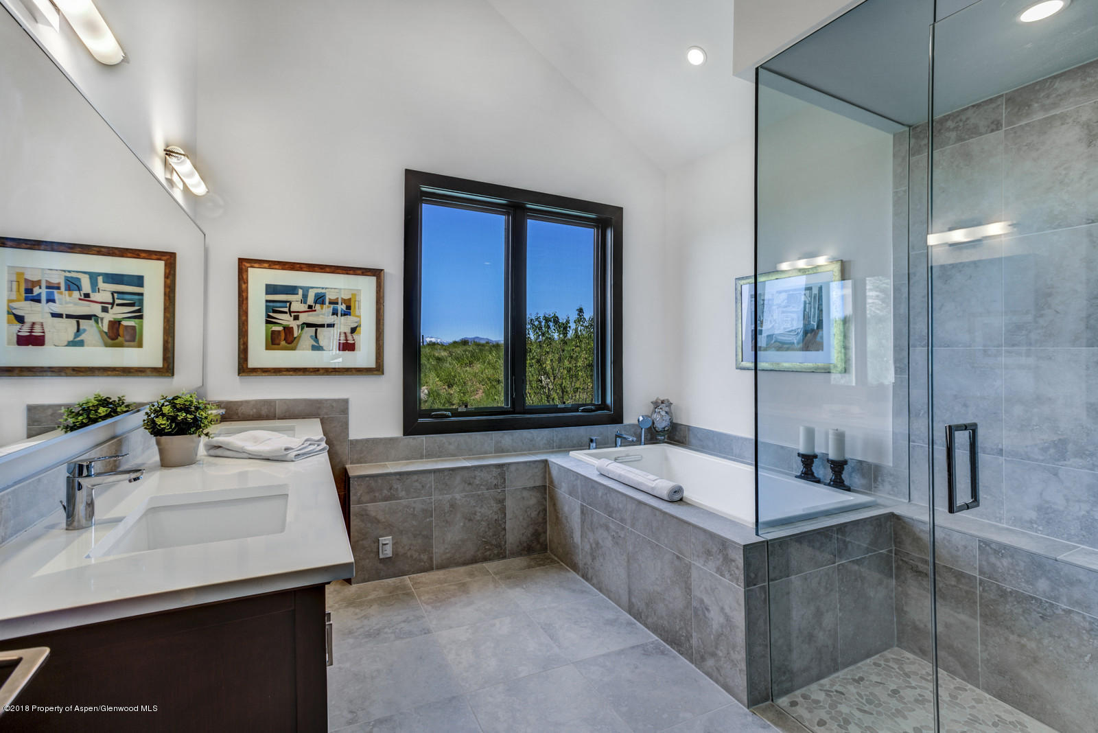 1003 Cattle Creek Ridge Road Carbondale, CO 81623 - Photo 21 of 57 a bathroom with a tub a sink and glass door
