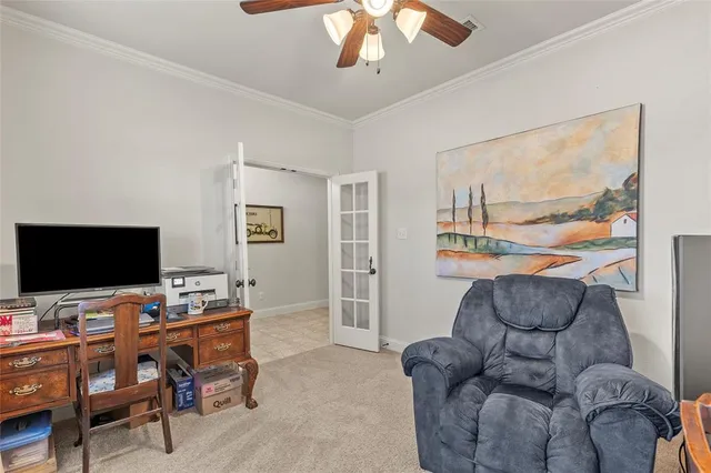 a workspace with furniture and window