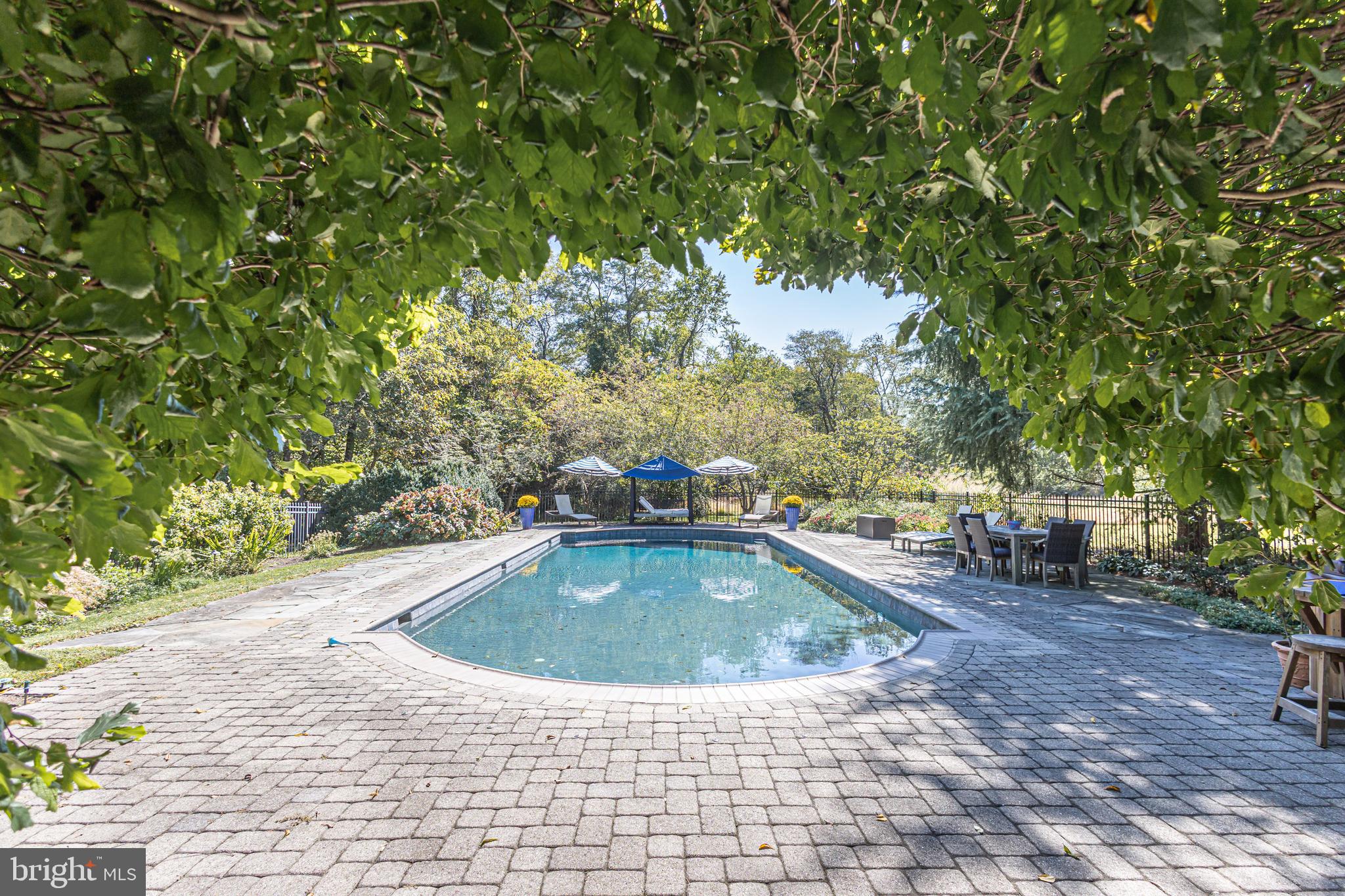 928 Taylorsville Road Washington Crossing, PA 18977 - Photo 80 of 106 a view of a swimming pool with lawn chairs under an umbrella