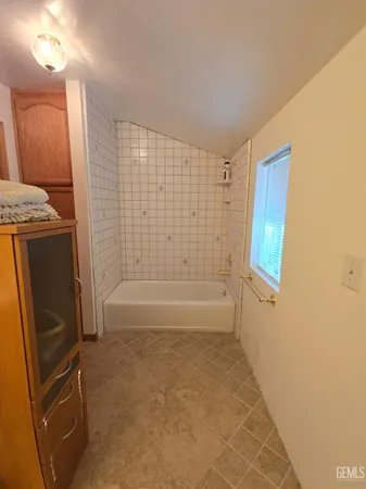 a bathroom with a bathtub