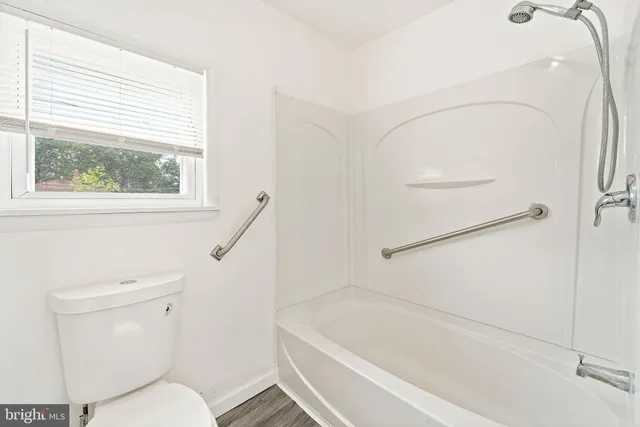 a bathroom with a toilet and a bathtub