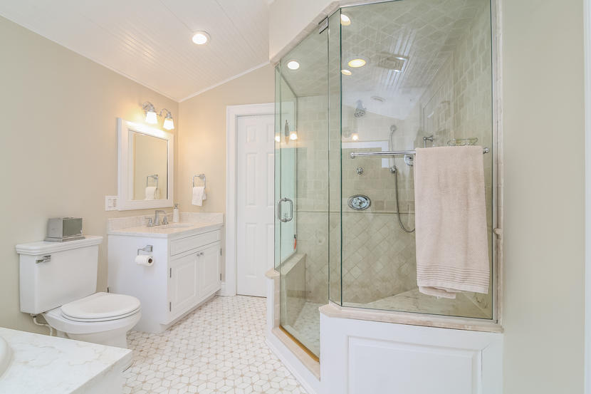 74 Stanton Road Darien, CT 06820 - Photo 22 of 52 a bathroom with a granite countertop sink mirror toilet and shower