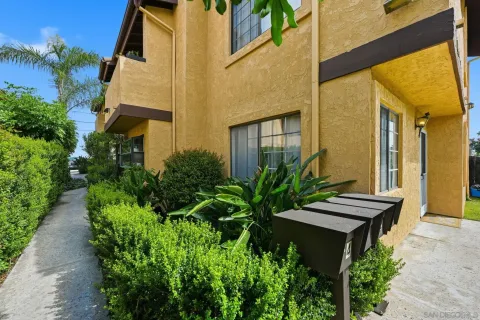 a view of a house with a potted plant and a sink